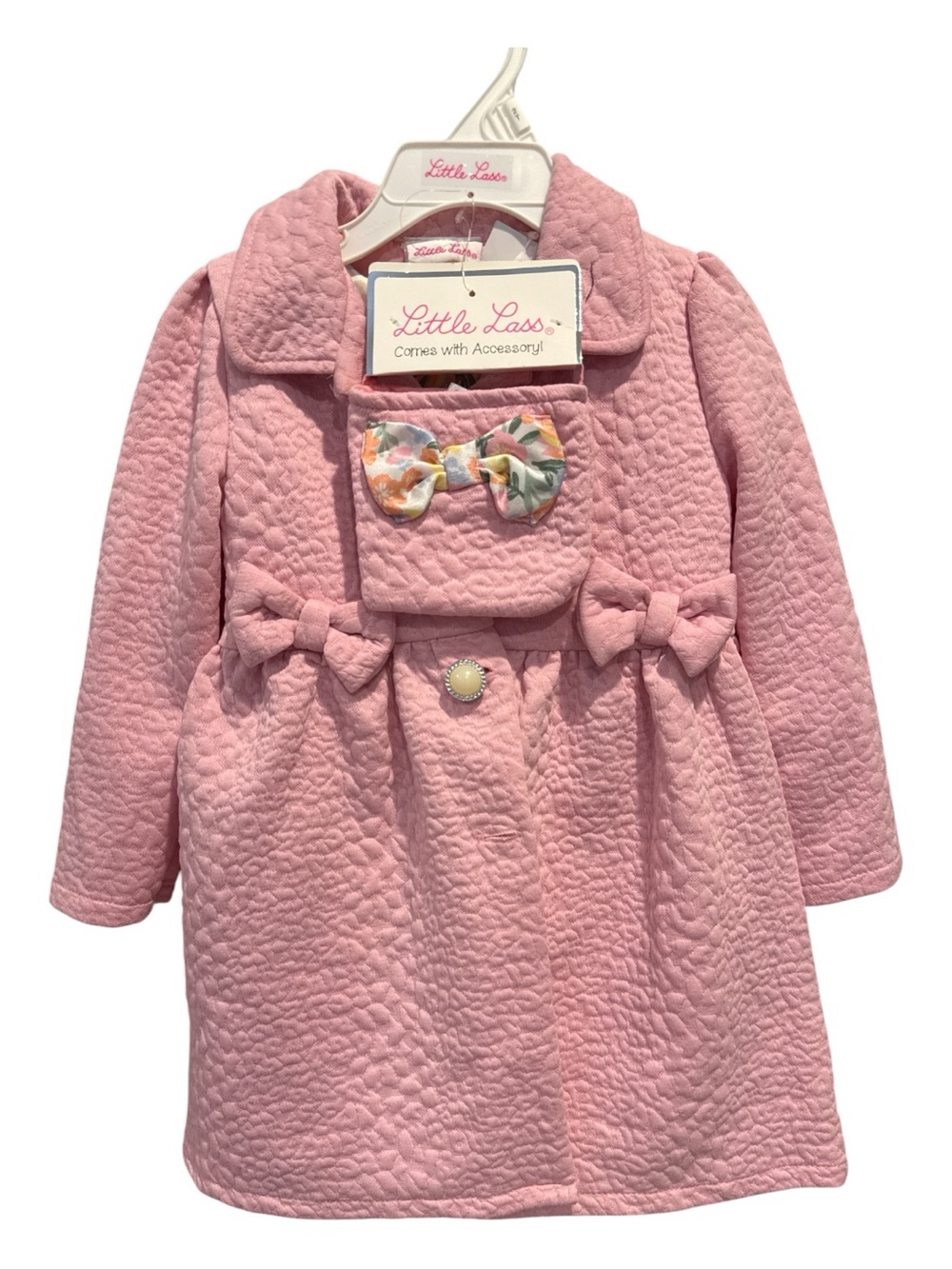 Little Lass Toddler Girls 2 PC‎ Pink Coat & Dress Set Bow Formal Party Wear 2T